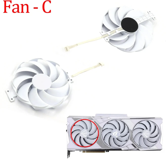 엔 ​ 컬러풀 iGame RTX 4080 4080S 4090 4090D Vulcan 화이트 그래픽 카드 쿨링용 ew Original 100MM PLD10, 05 Fan - C