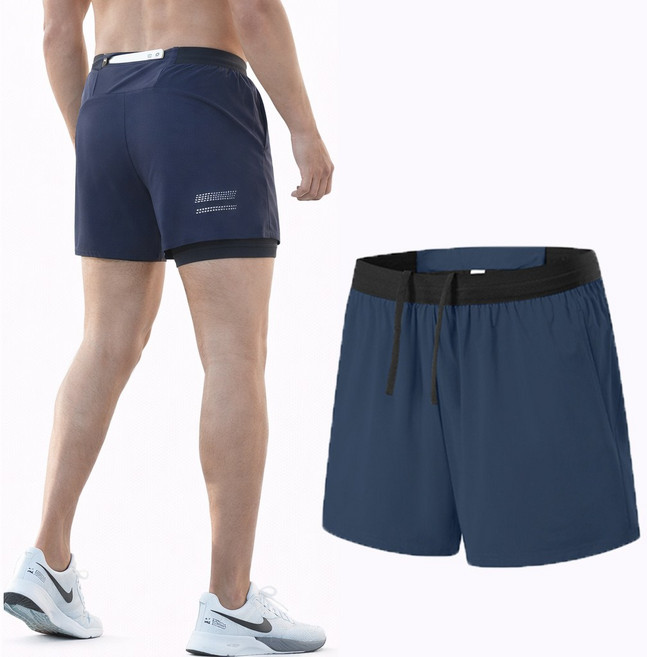 차쿠 남성 마라톤 반바지 투피스 이중 반바지 속타이즈 조깅 런닝 달리기 반바지 휴대폰 포켓 수납