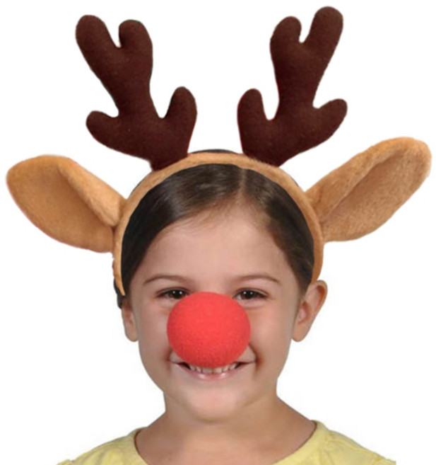 루돌프사슴 머리띠 + 스폰지코set, 머리띠 레드