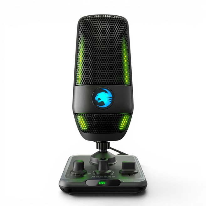 ROCCAT 스트리밍 마이크 게임 방송 녹음용 24비트 RGB 콘덴서, 블랙, Torch