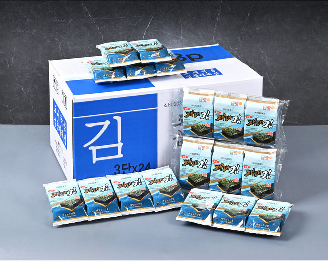해성농수산물 프리미엄 곱창재래도시락김4g 9매 3P X 24 묶음 72봉 완도산 선물용 짜지않은 고급김 대량주문가능 가격조율가능 1박스 1개, 288g