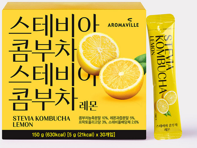 아로마빌 스테비아 콤부차 30스틱 레몬, 150g, 1박스, 30개입