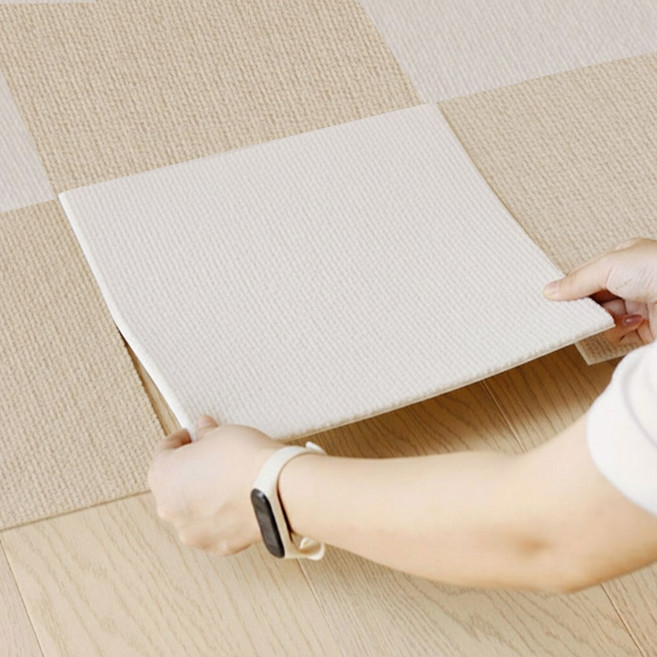 하루꿈 타일카페트 강아지 고양이 미끄럼방지 매트 논슬립 조각매트 여름 시원한 데코타일, 베이지, 12개