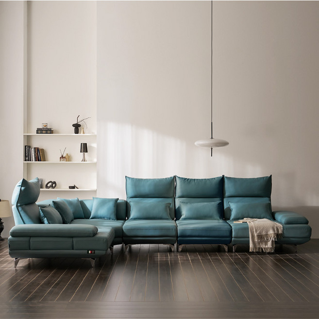 헤이몰리 비토 헤드 조절 스윙 가죽 8인용 코너형 소파, 아이보리