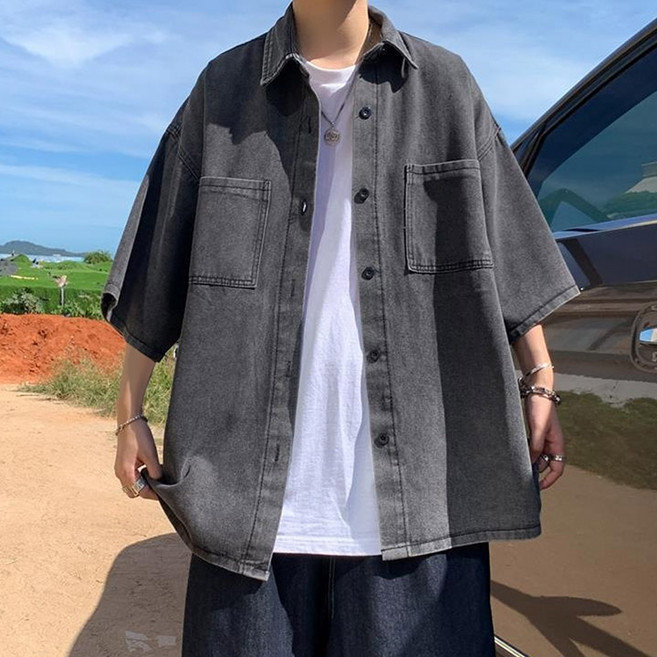 드마엘 아론 남성 탄탄한 데님 반팔셔츠(2color)+델로나