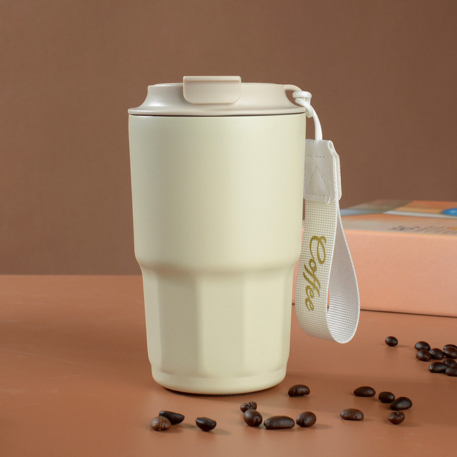 NUOJIQI 316不鏽鋼雙層真空保溫咖啡杯, 米白色, 1套, 480ml