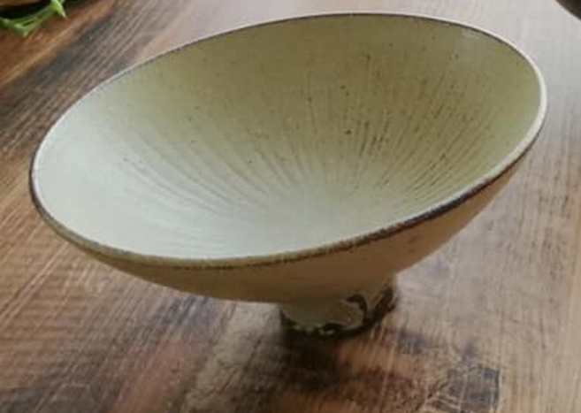 牧野潤手作淺缽/茶泡飯碗 日式陶藝餐具 簡約風格, 外黃內黃, 1個