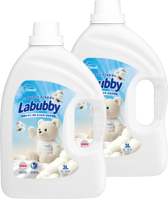 라버비 독일더마 비건 인증 초고농축 섬유유연제 허그코튼 본품, 2개, 3L