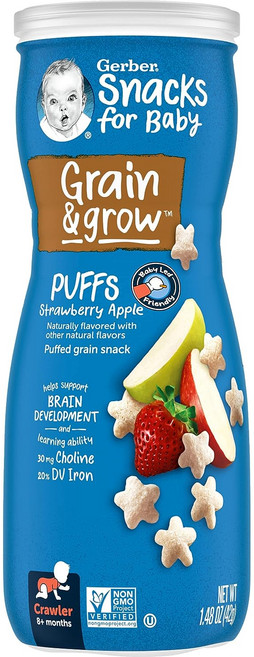 gerber 퍼프 시리얼 스낵 크로어 8+ 먼스 42g, 1개, 딸기 + 사과