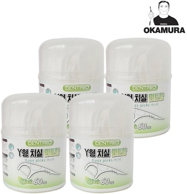 오카무라 덴트프로 일회용 치실 Y형 민트향, 4개