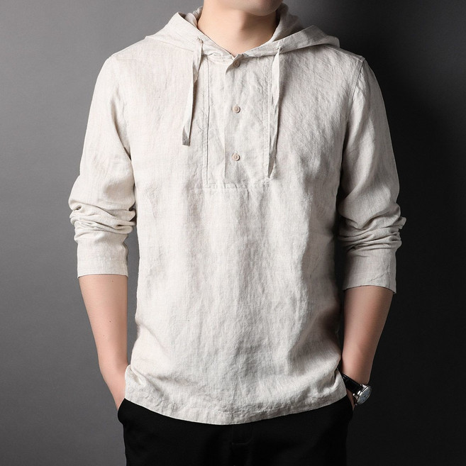 남성 캐주얼 면 린넨 후드 맨투맨 자와선차단 무지 면 마 긴팔 후드티 데일리룩