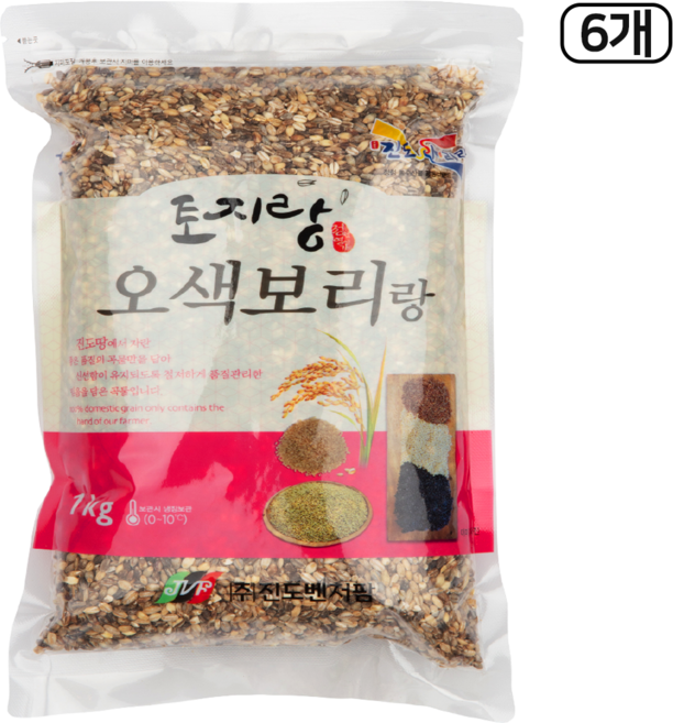 [100% 국산 햇곡] 생산일이 명확한 국산 오색보리, 1개, 6kg (1kg x 6봉)