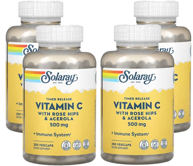 솔라레이 서방형 비타민C 로즈힙 및 아세로라 함유 500mg 베지 캡슐 250정, 4개 - 쿠팡
