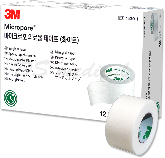 3M 마이크로포 의료용 테이프 병원용 종이반창고 화이트, 1박스, 12개입