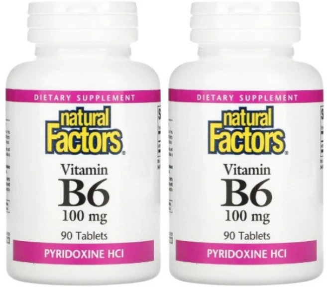 1+1 내추럴팩터스 비타민B6 100mg 90정 피리독신 HCl 비타민B 비건 단백질, 2개 - 쿠팡