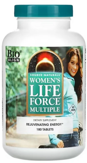 소스내츄럴스 Source Naturals Women's Life Force Multiple Iron Free - Daily Complete Multivitamin 13 Esse, 1개, 180정 - 쿠팡