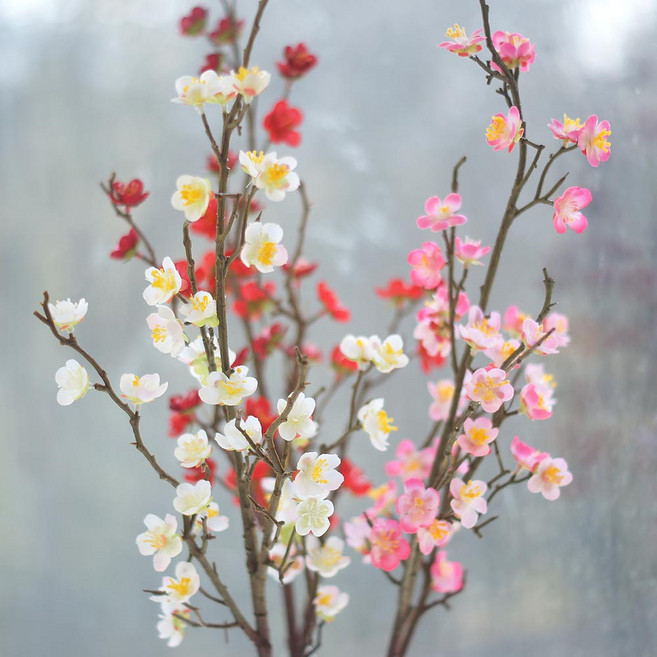 매화꽃 조화 나뭇가지 인조나무 봄꽃 홈인테리어, 레드
