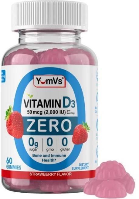 비타민D YUMV 비타민 D 제로 구미 by YumVs | 케토 친화적 무설탕 D3 어린이 성인 50 mcg 2000 U 딸기 맛 츄어블 60 카운트, Strawberry 60 Count (Pack of 1, 60정, 1개 - 쿠팡