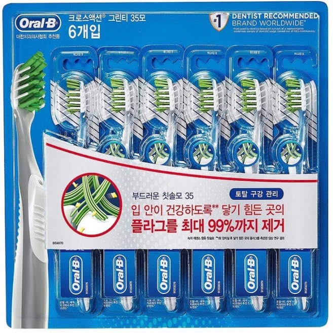 오랄비 크로스액션 컴플리트7 칫솔 6입x2팩 12개 빗살모양 칫솔모 플라그를 말끔히 제거 - 쿠팡