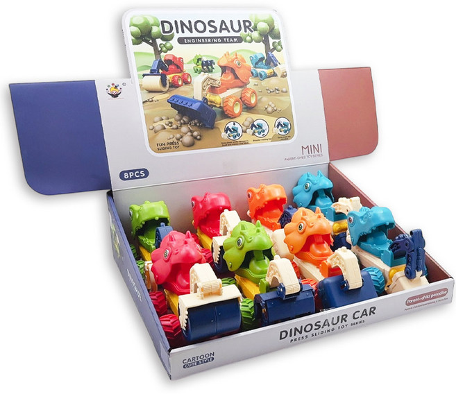 토이즈데이 푸쉬앤고 다이노 중장비차 공룡 자동차 덤프 트럭 장난감, 1박스, 균일혼합 8개