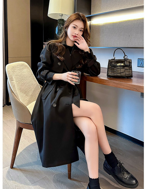 봄 여성용 롱외투 우아하고 슬림한 트렌치코트