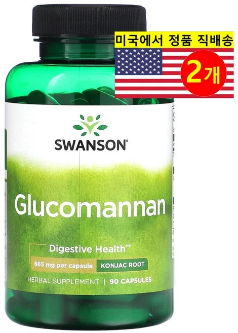 Swanson 다이제스티브 헬스 글루코만난 추출 식이섬유 665mg Glucomannan, 2개, 90정 - 쿠팡
