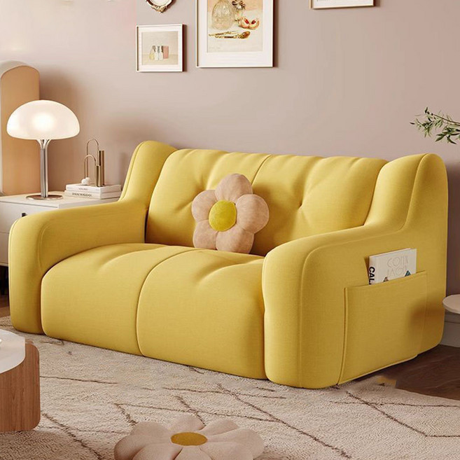 미니멀리스트 아파트 인테리어 플로어 좌식 침실 장식 미니 소파, 노란색