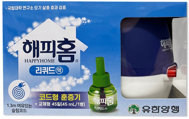 해피홈 액상형 전자모기향 리퀴드 훈증기 코드형+45일 리필액, 1개, 1개