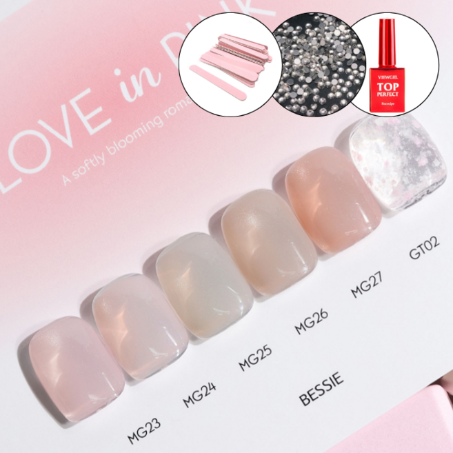 베씨 러브인핑크 자석젤네일 6종세트+탑젤, 1개, 핑크계열, 11g