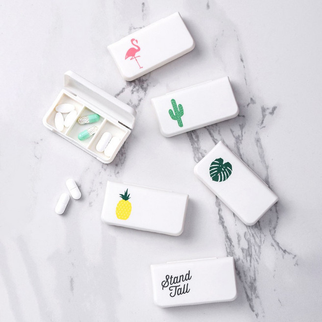 리빙쉘 미니 약통 4종 세트, 선인장+스탠드톨+파인애플+야자수, 4개