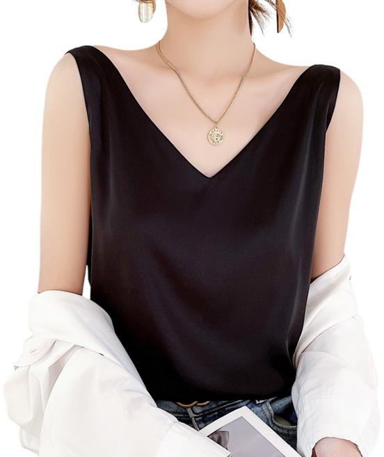 여성용 브이넥 실크 민소매 나시 티셔츠+ F3028