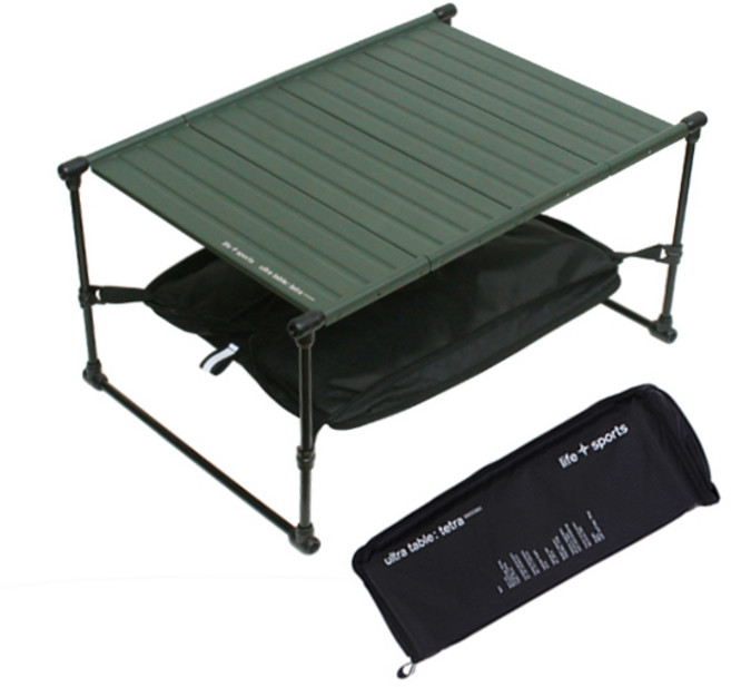 라이프스포츠 테트라 백패킹테이블 캠핑 경량 테이블 580g, 정글카키