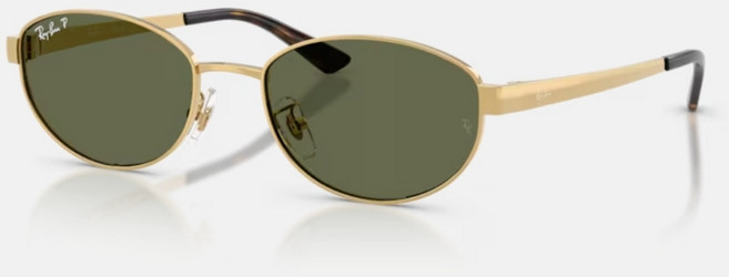 Ray-Ban雷朋 RB3774D 橢圓金屬偏光太陽眼鏡 經典金框綠鏡片 55mm