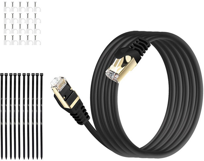 HUO JI cat8 랜케이블 초고속 40Gbps 얇은 선 문틈 창문틈, 20m, 1개, PVC 검정색