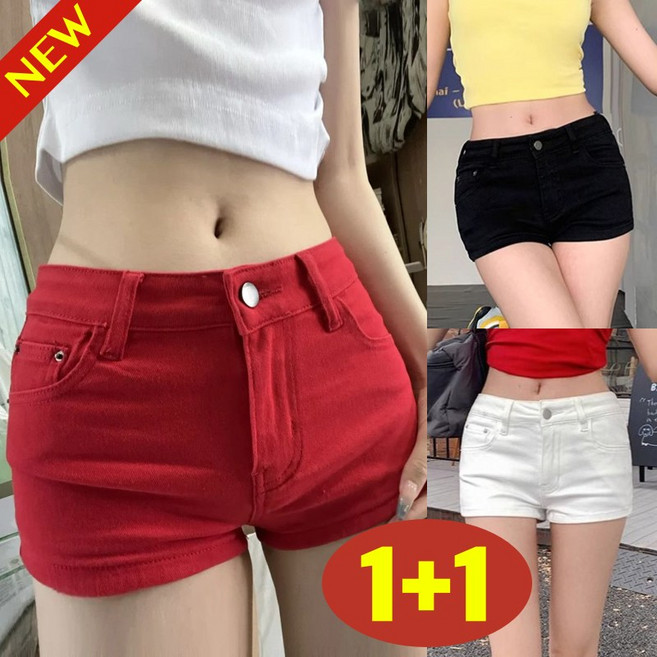 (대박난) 1+1 날씬해보이는 여성 섹시 시카고 슬림핏 청반바지 여름 편한 하이웨이스트 내몸에 착붙핏 힙업 핫팬츠 클래식 휴양지 외출용 심플 코디 레드 캐주얼 a라인 일자 숏팬츠