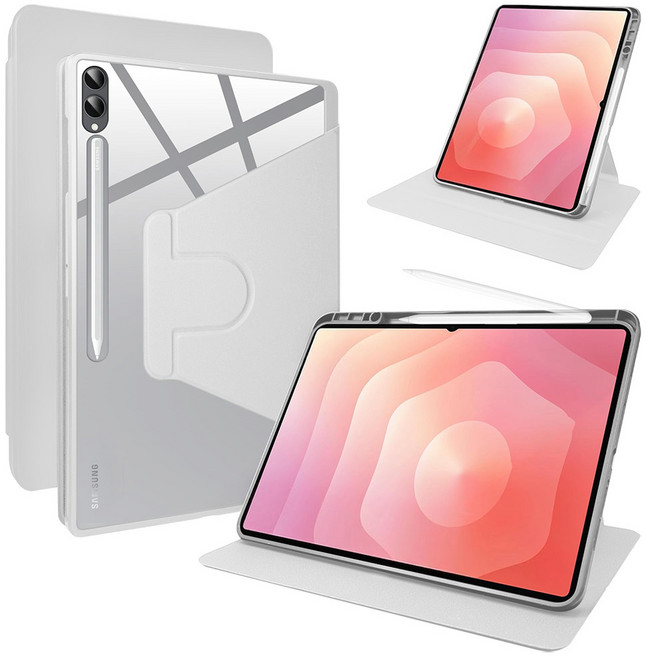 디상커 갤럭시 탭 720도 회전 단색 투명 펜슬수납 태블릿 케이스 S11 울트라/S11/S10 FE+/S9 FE+/S9 FE/A11+/A9+ 14.6/13.1/12.4/11인치, 그레이, 1개