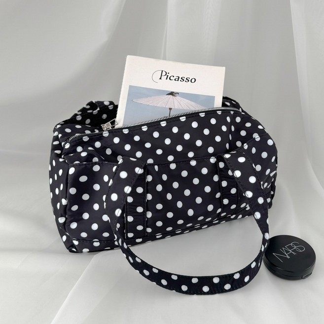 에브리테일 도트 땡땡이 보스턴백 코튼 숄더백