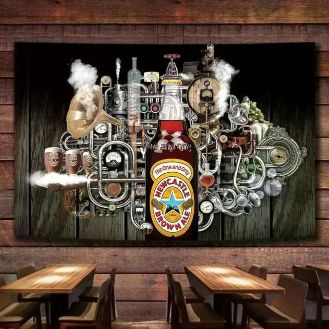 맥주 술병 패브릭 포스터 그림 무늬 가림막 가림천 가리개 술집 벽장식 대형 빈티지 레트로, 6