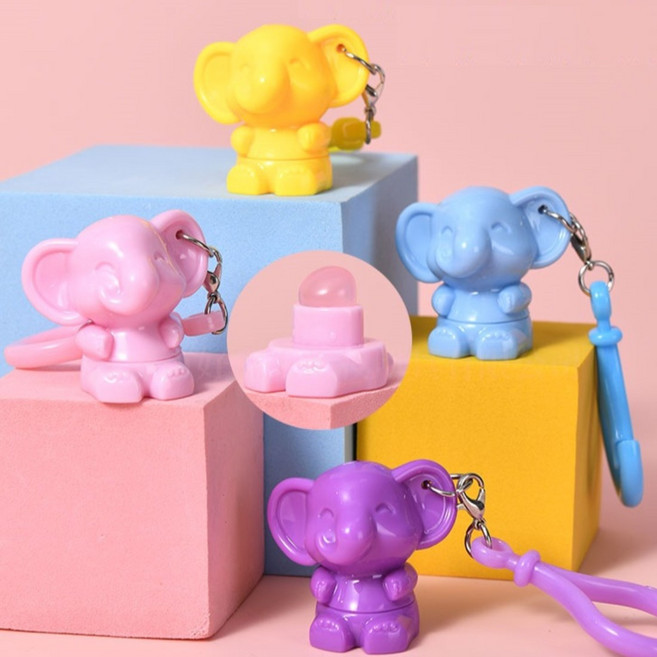 문곰문곰 코끼리 휴대용 미니 실리콘 립브러쉬 스머지 키링, 옐로우, 1개