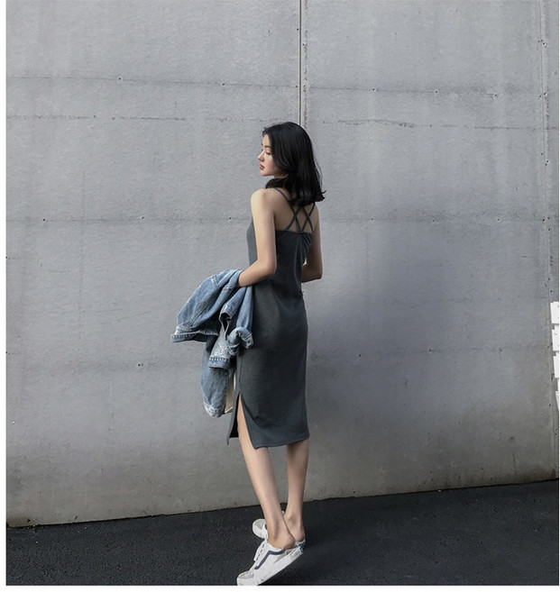 細肩連衣裙, 灰色, 黑色