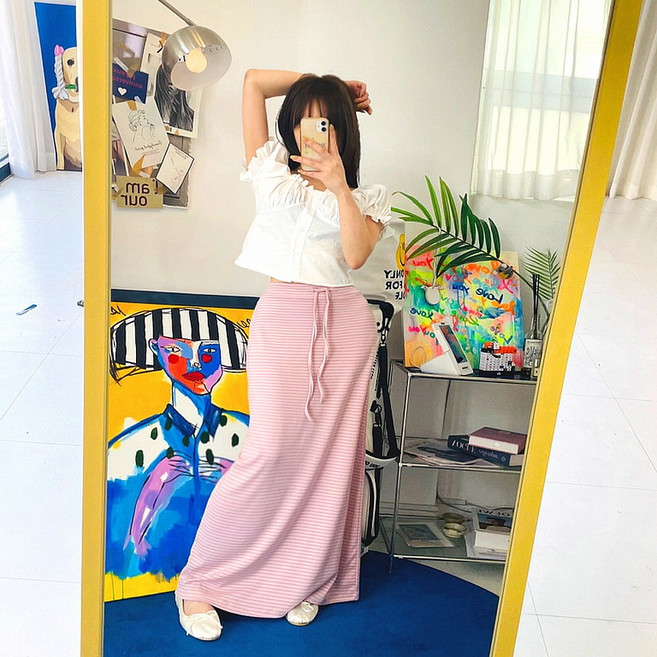 단가라 맥시 롱 스커트