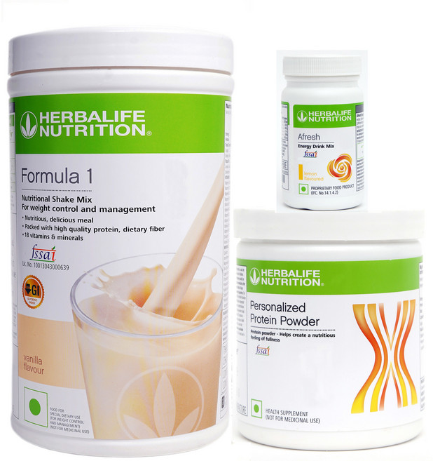 허벌라이프 Afresh 포뮬러 1 바닐라 단백질 쉐이크 500g 키트 + 레몬 맛 Afresh 음료 50g + 고단백 식사 대용식 200g 에너지 및 일일 영양 섭취 지원, 3개입, 1개