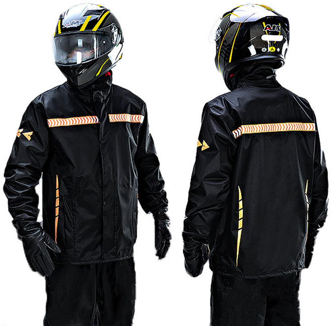 큰귀멍멍 자전거 오토바이 우비 방수 방풍 통기성 야간반사 레인코트 상하의 세트, 오렌지