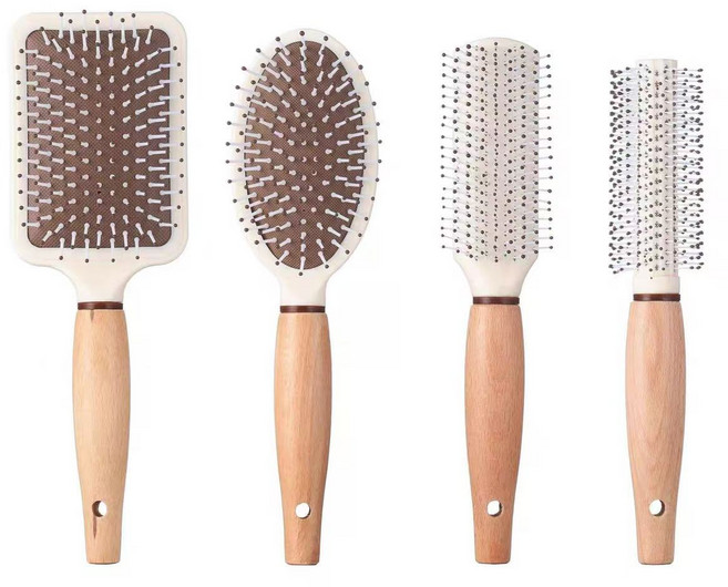 셔니엘 우든 헤어브러쉬 빗 4종세트 롤 패들 두피케어 쿠션브러쉬, 1개, 우드