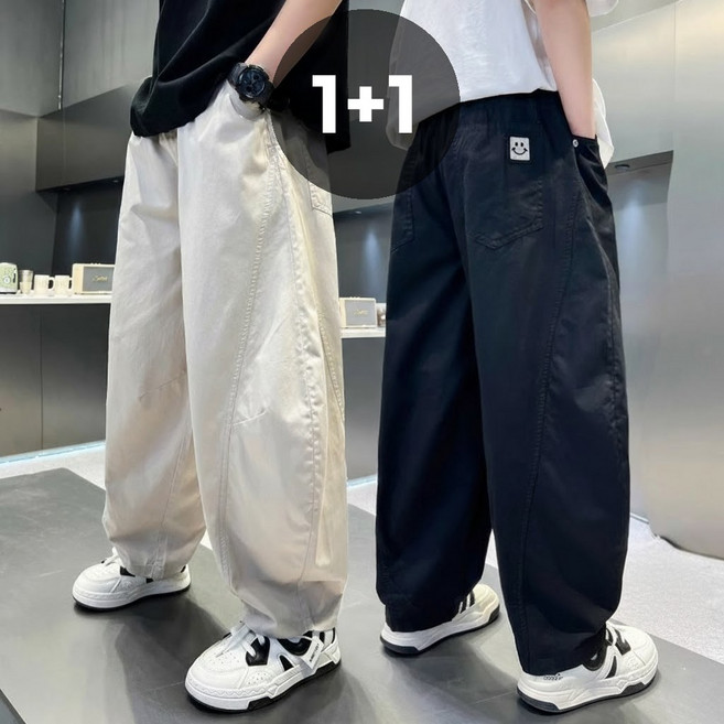 주니어 남아 스마일 패치 벌룬 배기 팬츠 2종세트