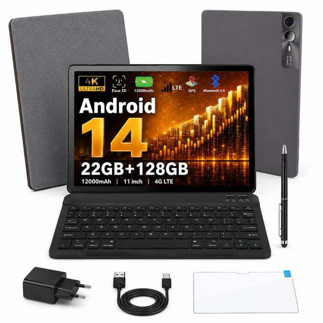 11인치 OLED 가성비 태블릿 PC 안드로이드14 키보드 패키지 터치펜/케이스/보호필름 포함, Wi-Fi+Cellular, 128GB, 티타늄 그레이