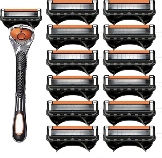 블랙주황 5중 질레트 면도날 프로글라이드 호환 면도기, 1세트