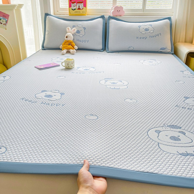 7월 여름 알몸 수면 아이스 두두 냉매트 3종 세트 침대 시트형 아이스 실크 에어컨 부드러운 매트 세탁기 사용 가능 얇은 패드, 180x200cm[단일 매트], 카피발라-블루 [타일형--세탁기 사용 가능]