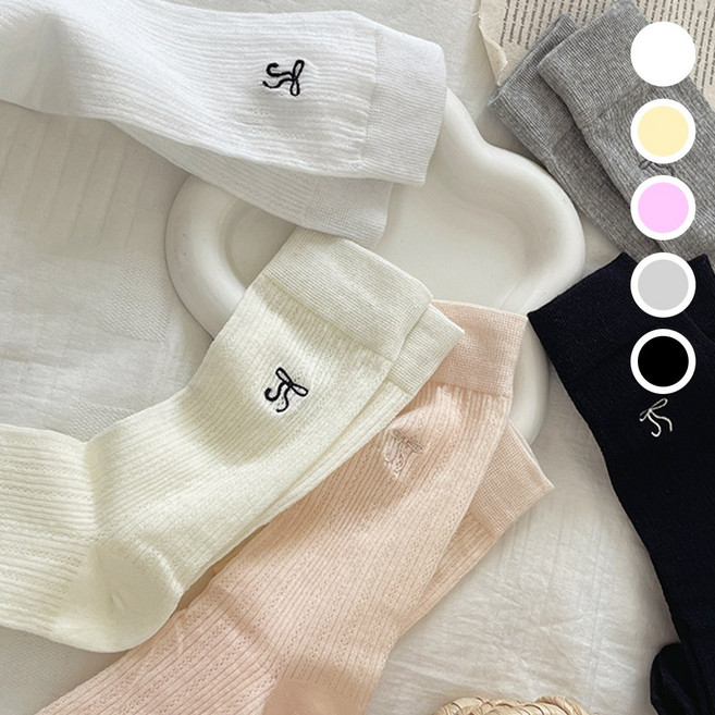 애플민트 여성용 레이스 시스루 심플 리본 포인트 하프삭스 양말세트