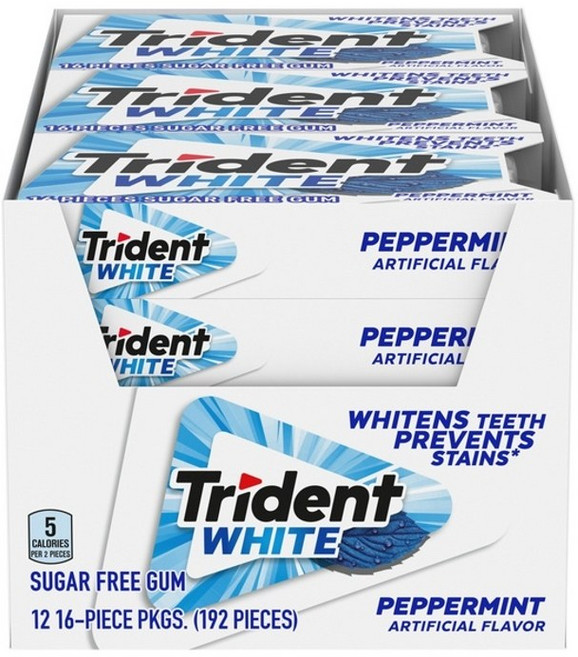 Trident 트라이던트 화이트 무설탕 껌 페퍼민트 16개 12개입